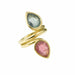 Bague 55 Bague Toi et Moi Tourmaline Verte et Rose Or Jaune 58 Facettes B222