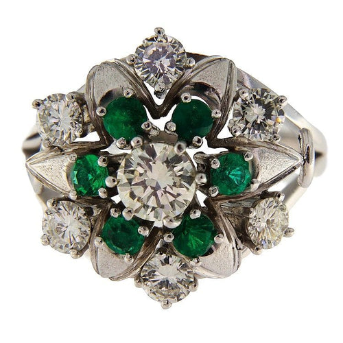 Bague 59 Bague en or blanc avec émeraudes et diamants 58 Facettes G3865