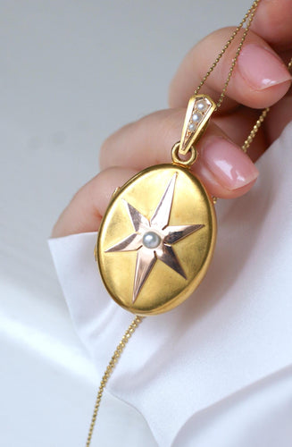 Pendentif Médaillon ancien étoile or rose et or jaune, perles fines 58 Facettes