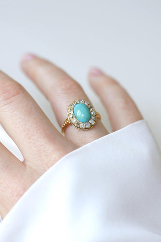 Bague 54 Bague Marguerite ancienne Turquoise et Diamants 58 Facettes