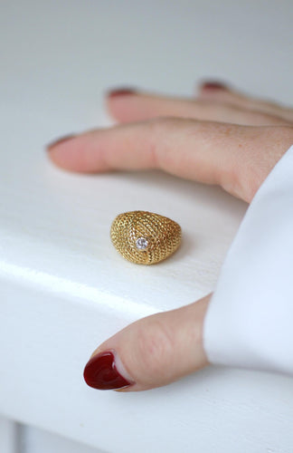 Bague 49.5 Bague Boule diamant sur or jaune tressé années 60 58 Facettes