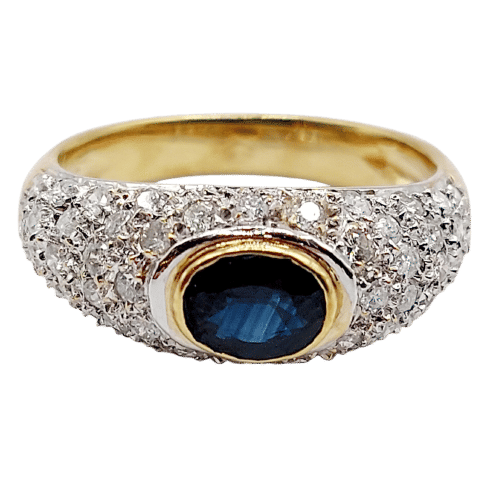 Bague 51 Bague jonc vintage or jaune 18k saphir naturel et pavé de diamant 58 Facettes A06171