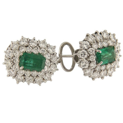 Boucles d'oreilles Boucles d'oreilles en or blanc serties de diamants taille brillant de 2,07 ct et d'une émeraude de 0,76 ct 58 Facettes G3847