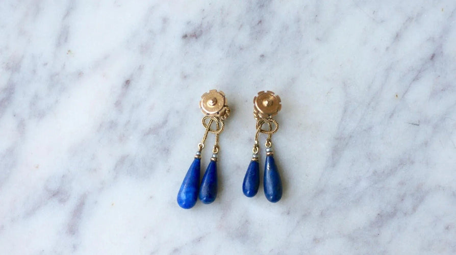 Boucles d'oreilles Boucles d'Oreilles Goutte Lapis Lazuli sur Or Jaune 58 Facettes