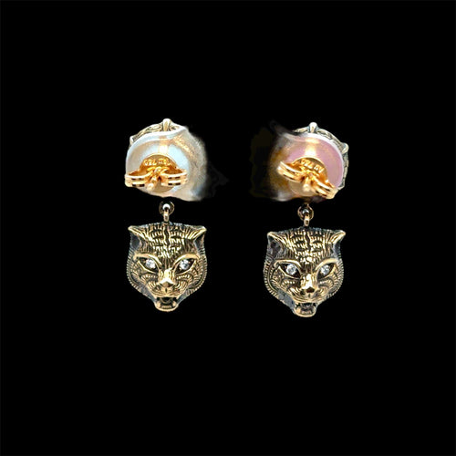 Boucles d'oreilles Gucci - Boucles d'oreilles tête de chat en or et pierres précieuses Le Marche des Marseilles 58 Facettes