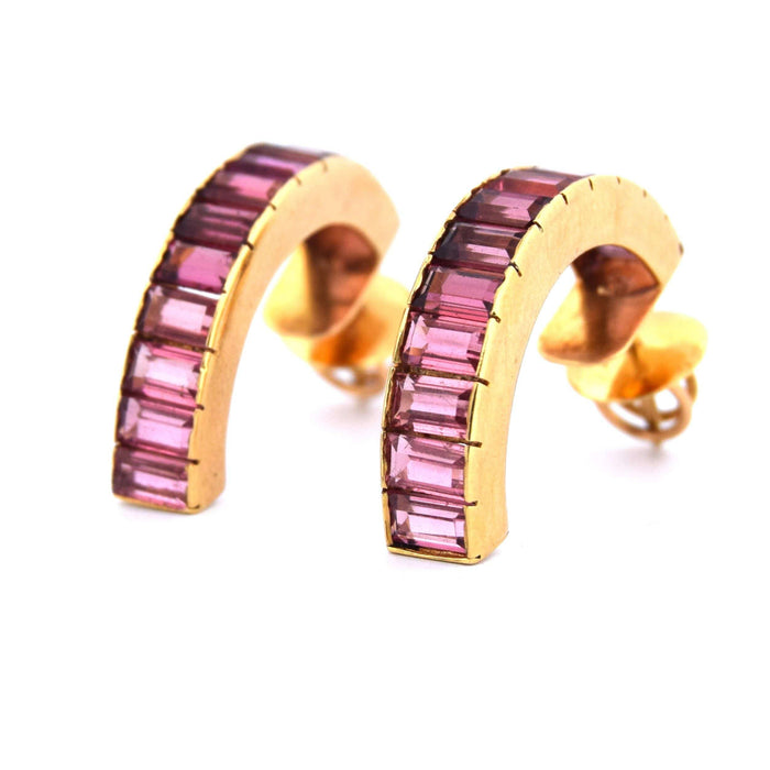 Boucles d'oreilles en or jaune tourmalines '80