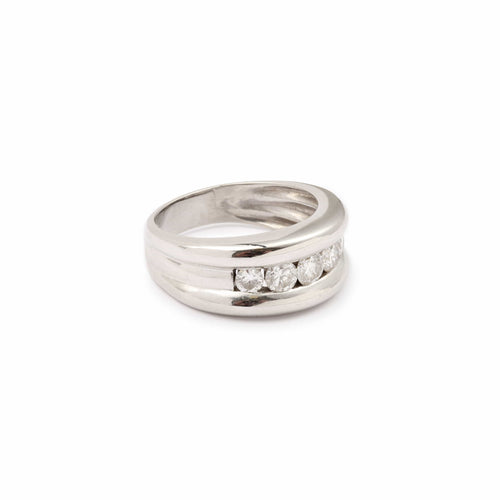 Bague 54 Bague Jonc 5 Diamants Or gris 18 Carats 58 Facettes BD179