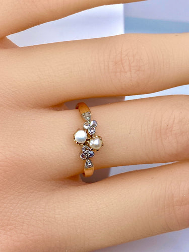 Bague or perles diamants vers 1900