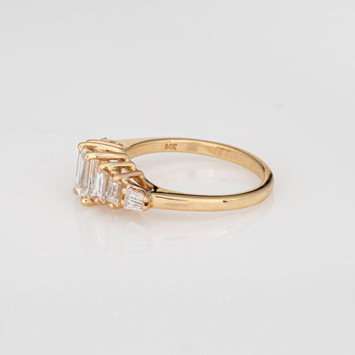 Bague 54 Alliance anniversaire vintage en or jaune 14 carats avec 5 diamants de 1,40 ct 58 Facettes G14065