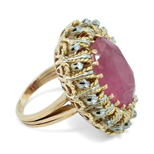 Bague 52 Bague cocktail vintage en or sertie d'un diamant rubélite naturel de 12 carats 58 Facettes