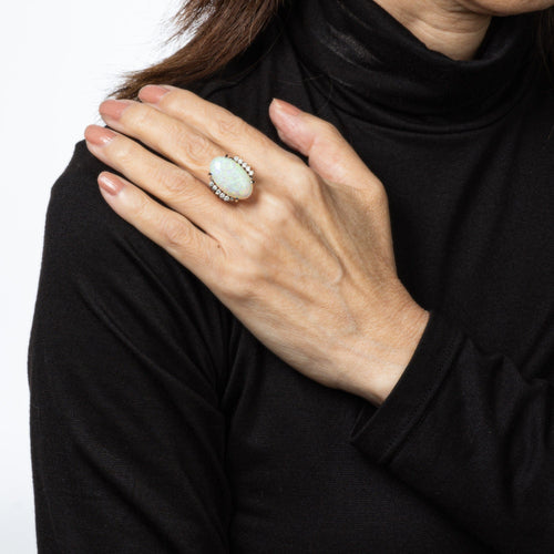 Bague Bague en opale naturelle de 9,73 ct, diamant, platine, taille 7, bijoux fins 58 Facettes G13960