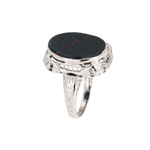 Bague 46 Vintage Art Deco Bloodstone Ring White Gold Filigree 58 Facettes G6897