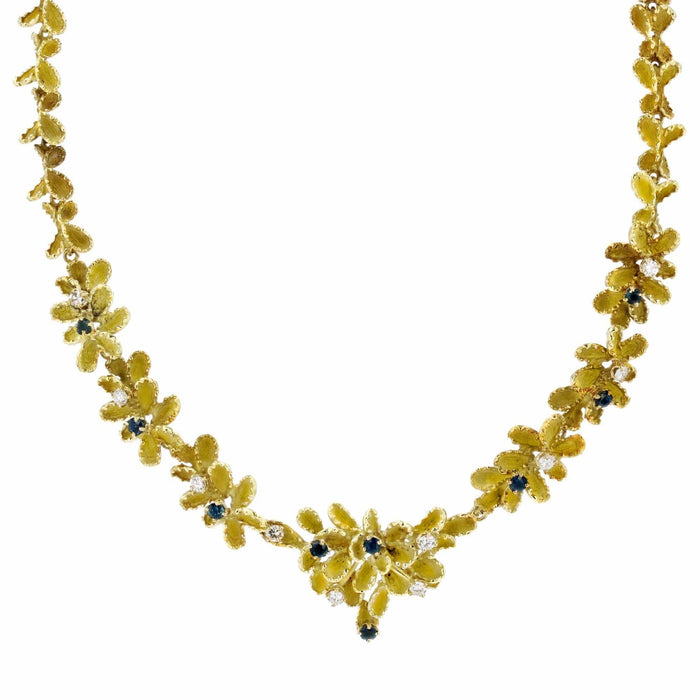 Collier Collier vintage saphirs diamants or jaune texturé 58 Facettes 24-276C