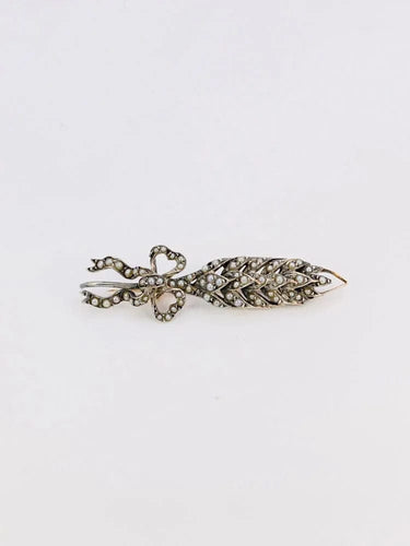 Broche Broche ancienne épi de blé en or, argent et perles fines 58 Facettes 772