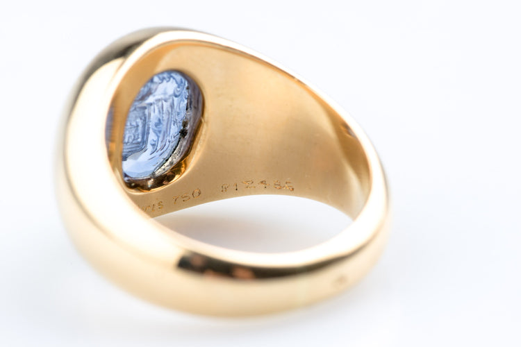 Bague 49.5 Cartier Paris – Chevalière armoriée (commande spéciale) – Or jaune 18 ct (750) – Saphir gravé en intaille – 13,10 g – 58 Facettes BGUCARTCC1428-10