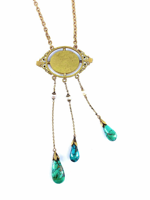 Collier Collier or jaune turquoises et perles fines, époque 1900 58 Facettes AB368