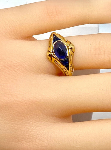 Bague 54 Bague en or jaune 18 carats saphirs cabochon et calibrés époque Art Deco 58 Facettes AB666