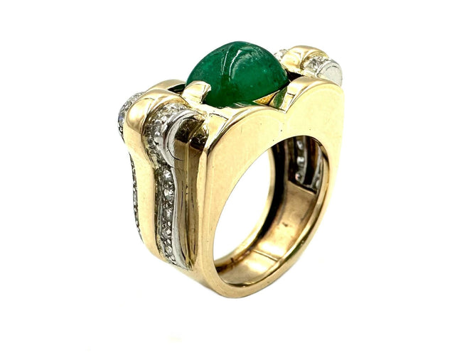 Bague 52 Bague vintage vers 1950 or jaune, émeraude et diamants 58 Facettes