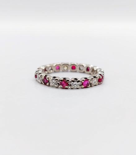 Bague 51 Alliance américaine vintage or blanc 18k diamants et rubis 58 Facettes A06081