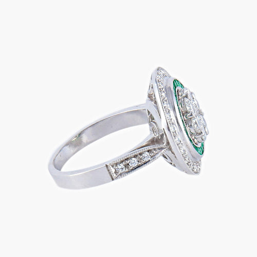 Bague 57 Bague style Art Déco Diamants Emeraudes 58 Facettes AB67