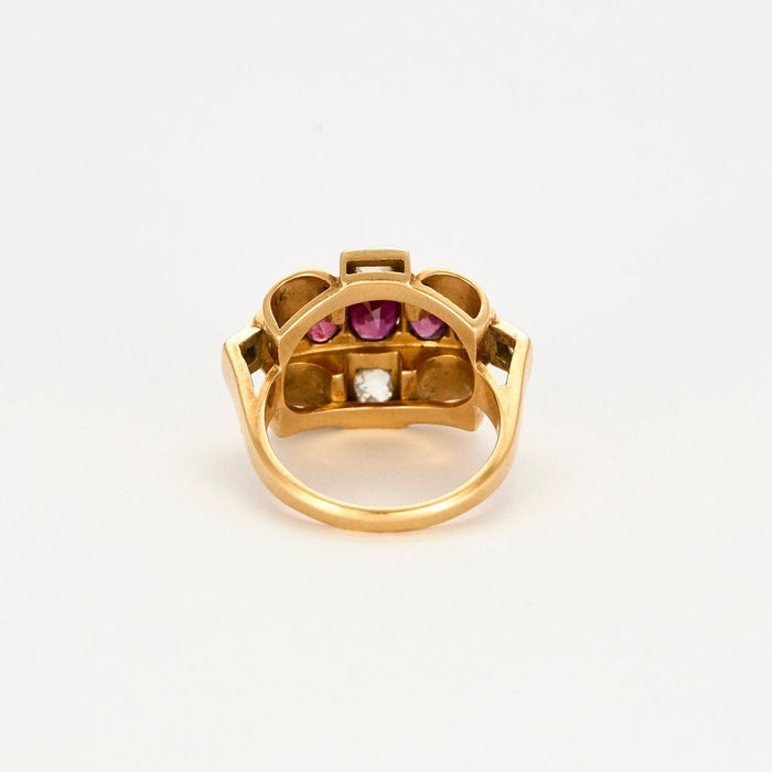 Bague 55 Bague Tank or jaune rubis et diamants 58 Facettes LP989/13