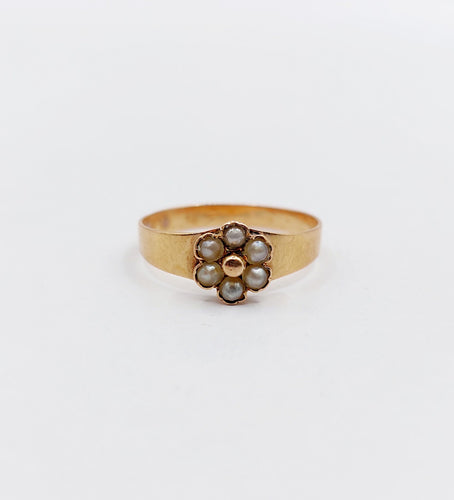 Petite bague marguerite antique or rose 18k et perles (circa 1900) 58 Facettes A06298