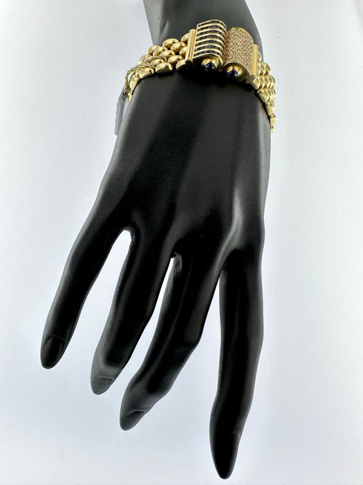 Bracelet Rétro en or jaune avec diamants et saphirs