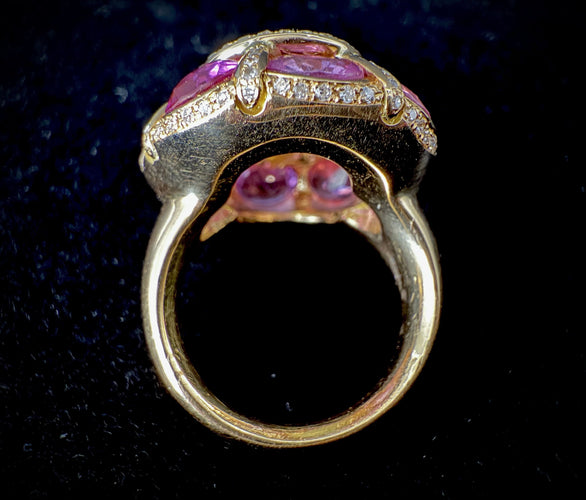 Bague 50.5 Bague or jaune sertie de saphirs jaunes et roses 58 Facettes