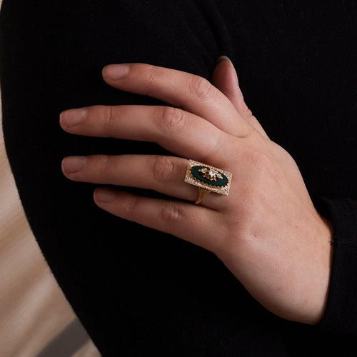 Bague 52 Bague Napoléon III Diamants Or Jaune Agate Verte 58 Facettes