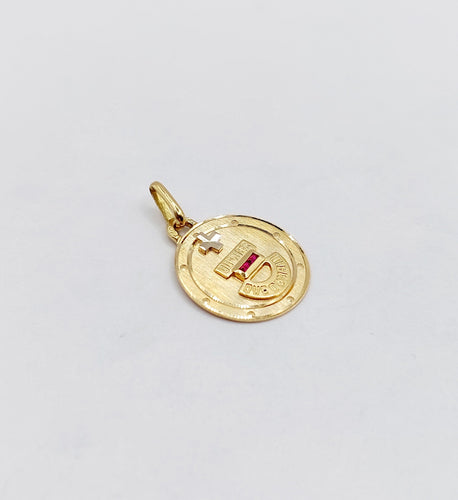 Pendentif Augis - Pendentif médaille d'amour 14 mm en or 18k et rubis 58 Facettes A06576