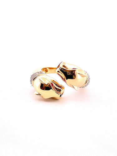 Boucles d'oreilles Parure 3 pièces têtes de panthères or jaune 18 carats , pierres synthétiques 58 Facettes