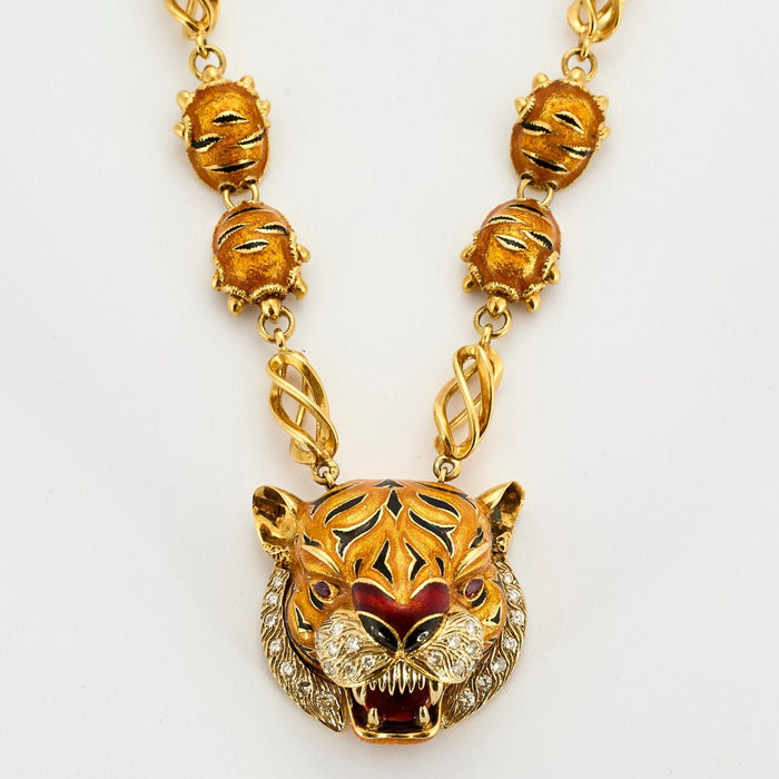 Collier FRASCAROLO - Sautoir tigre émail diamants rubis 58 Facettes 12155