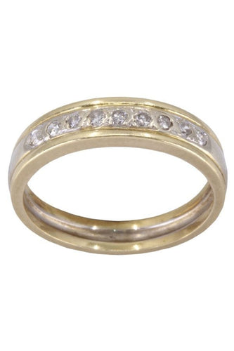 Bague 53 Demi-alliance or jaune et blanc diamants 58 Facettes 090111