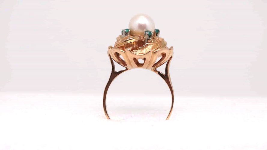Bague 54 Bague Or perle fine et Emeraudes 58 Facettes 11898