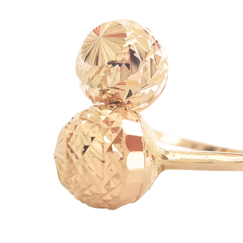 Bague Toi et Moi en or jaune 14 carats et perles d'or facettees - Taille EU59 a EU63