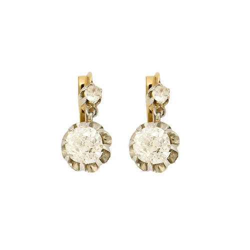 Boucles d'oreilles Boucles d'oreilles dormeuses en or jaune, platine, et diamants 58 Facettes B250448