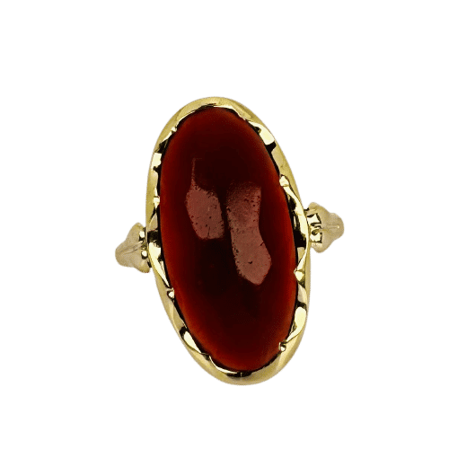 Bague Bague solitaire en or jaune, cabochon ovale en cornaline facettée de 8 carats 58 Facettes 2501102