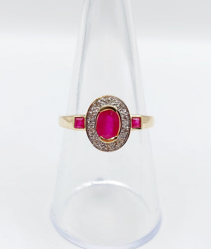 Bague 55 Bague pompadour vintage or jaune, rubis, diamants et de rubis carrés 58 Facettes A05077