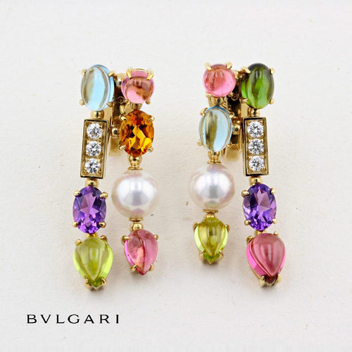 Boucles d'oreilles BULGARI - Boucles d'oreilles Allegra en or jaune, pierres de couleur et diamants 58 Facettes
