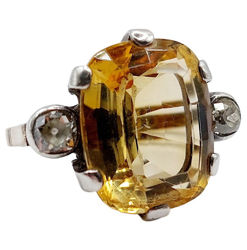 Bague 56.5 Ancienne bague or jaune et argent, citrine, diamants taille ancienne (circa 1880) 58 Facettes A05831