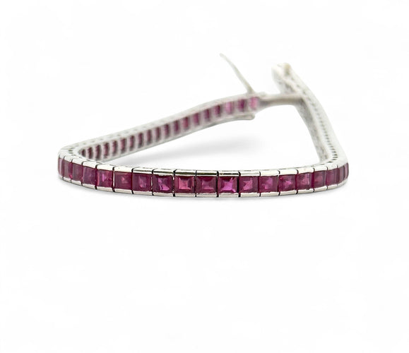 Bracelet Bracelet tennis en or blanc 18 carats et rubis 58 Facettes