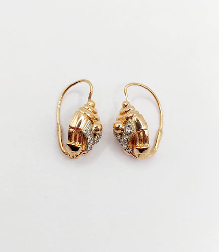 Boucles d'oreilles Dormeuses art déco en or rose 18k et pierres blanches (circa 1940) 58 Facettes A06470