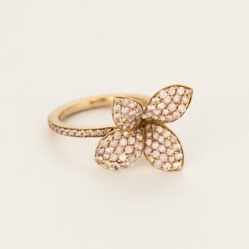 Bague fleur en Or jaune et pierres roses