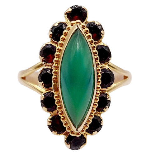 Bague 53 Bague marquise or jaune, chrysoprase et grenats (circa 1890) 58 Facettes A05098