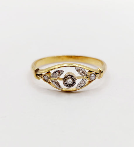 Bague 61 Bague fleur antique en or 18k, diamants taille roses et perles art nouveau 58 Facettes A06399