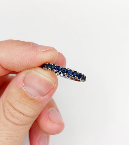Bague 56 Alliance américaine art deco or blanc 14k saphirs bleus naturels 58 Facettes A06112