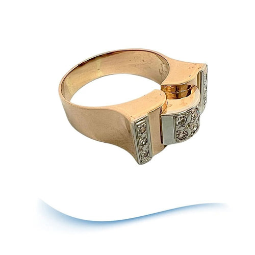 Bague Bague Tank ancienne "pont à livre ouvert "des années 40-50 Diamants Or 18 K 58 Facettes AA 1700