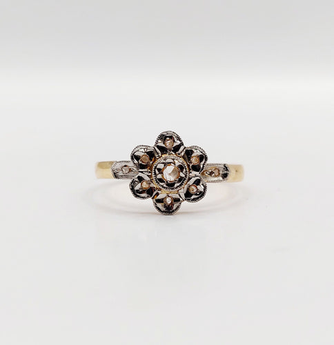 Bague 55 Bague marguerite antique en or 18k et diamants taille rose (circa 1900) 58 Facettes A06395