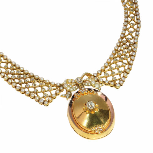 Collier Collier en diamant victorien : un chef-d'œuvre luxueux en or et perles 58 Facettes 24211-0279