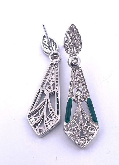 Boucles d'oreilles Boucles d'oreilles en or blanc, diamants et émail vert 58 Facettes